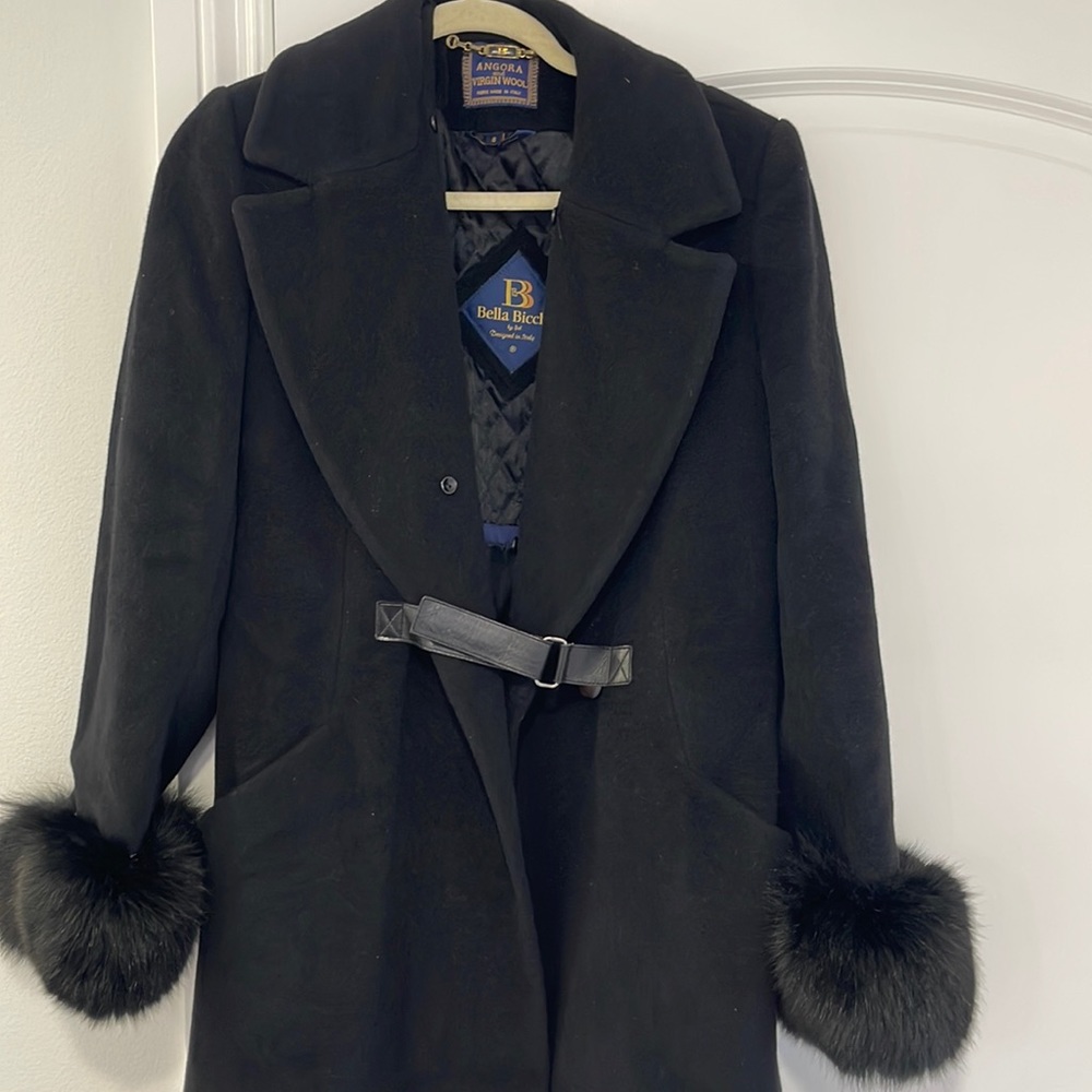 Bella Bicchi angora and virgin wool coat with fur on sleeves